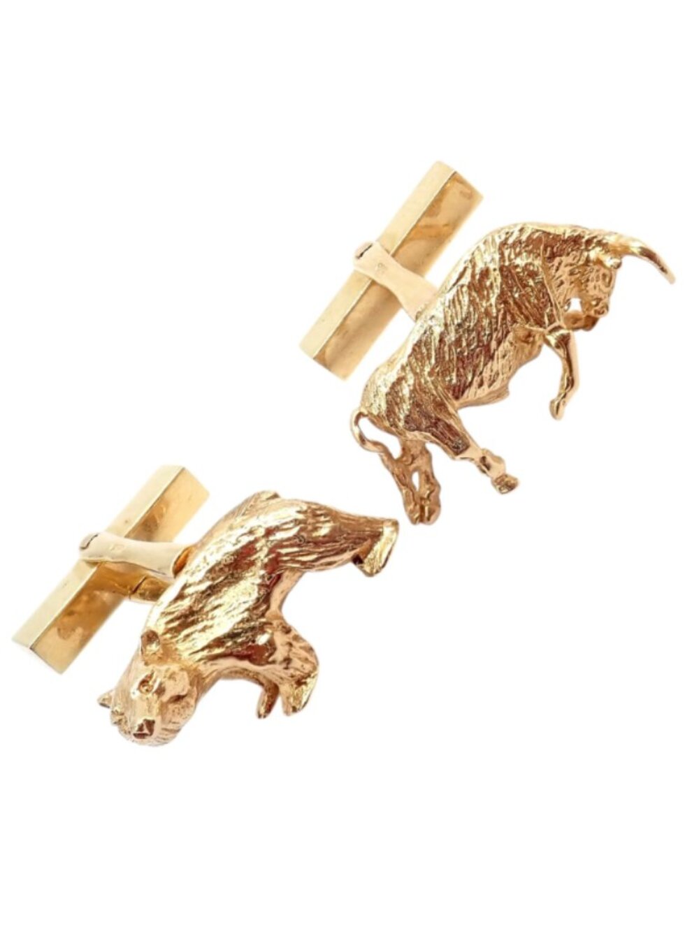 Rare! Vintage Tiffany & Co. 14k Yellow Gold Stock Market Bull Bear Cufflinks